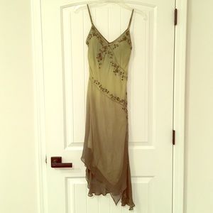 Scala ombré green beaded formal dress